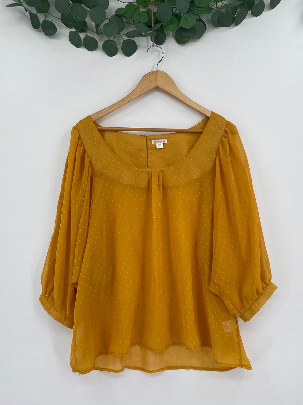 Xhilaration Yellow Lined Blouse With Sheer Open Sleeves XXL